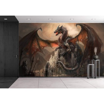 Wall26 - War with the dragon on castle - Canvas Art Wall Decor - 66x96 inches   123309848482